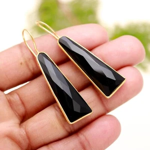 Black Onyx Gemstone Earring 925 Sterling Silver Handmade Earring Jewelry - Picture 1 of 6