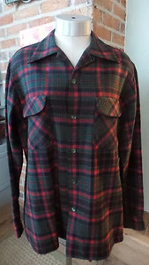 Vintage Plaid Pendleton Shirt in Reds, Greens, Black Size M - Picture 1 of 11