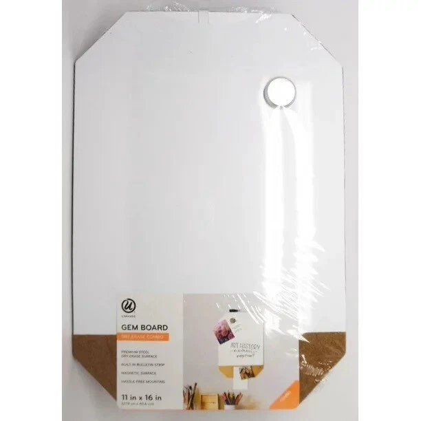 Ubrands 11"x 16" Gem Board Premium Aço Apagamento a Seco Bulletin Combo Branco/Cortiça - Imagem 1 de 1