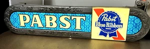 SELTENES VINTAGE PABST BLAUES BAND LEUCHTENDES BIERSCHILD 37”X 9” - Bild 1 von 8