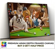 Dogs Playing Pool Classic Large CANVAS Art Print Gift A0 A1 A2