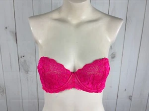 PINK Victoria's Secret Hot Pink Lace Strapless Demi Underwire Bra - 34D - Picture 1 of 7