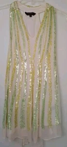 Anthropologie XS Petite Halter Sequin Dress Cream Green Ranna Gill - Picture 1 of 8