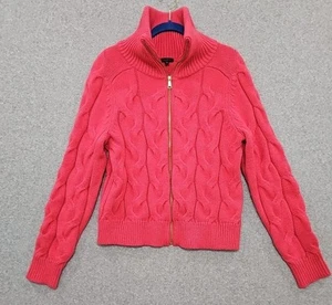 Talbots Pullover Strickjacke Grobstrick Zopfmuster Full Zip Mock Neck Gr. M rosa - Bild 1 von 10