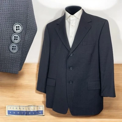 Perry Ellis Portfolio USA Made Sport Coat Mens Blue Black Textured Three Buttons - Image 1 of 4