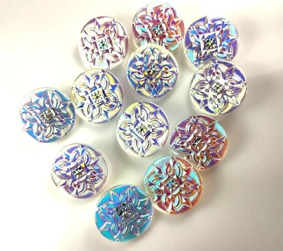 Vintage Round Czech Glass Art Deco Aurora Borealis Iridescent Button Lot - Image 1 of 4