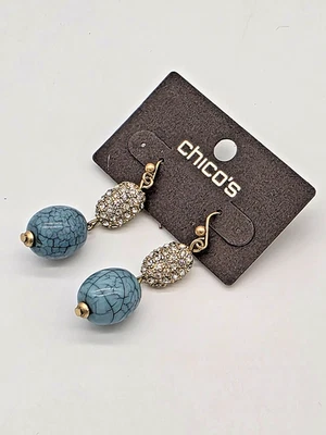 Chico’s CONNIE 耳坠 铆钉 水晶 蓝色裂纹珠 哑光 银色 2 — 第 1/4 张图片