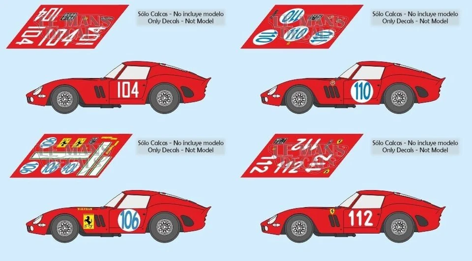 STICKERS LE MANS Décals Ferrari 250 GTO Targa Florio 1963 1:32 1:43 1:24 1:18 fente...