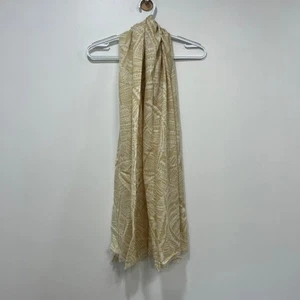 Sciarpa J Mclaughlin Reed nuova con etichetta $98 100% lana shaw Geo Palm marrone chiaro bianco neutro - Foto 1 di 5