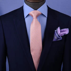 Tangerine & Blue Basket Woven 3" Necktie Business Elegance for Smart Men's Ego - Picture 1 of 6