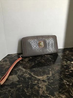 Guess Los Angeles 1981 Zip Around Gray Canvas Wristlet Wallet Purse - Image 1 of 4