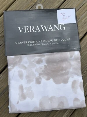 Cortina de Ducha de Tela Vera Wang 100% Algodón Blanco Beige Flores Abstractas Nueva Foto 1 de 4