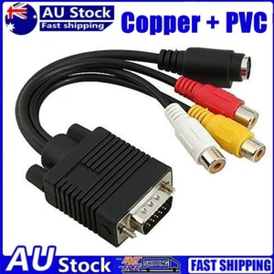 VGA to S-Video 3 RCA Composite AV TV Out Adapter Converter Cable for PC Laptop - Afbeelding 1 van 10
