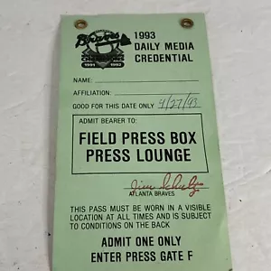 Vintage 1993 Atlanta Braves Baseball Ticket Press Pass Locker Room Lanyard - Picture 1 of 8