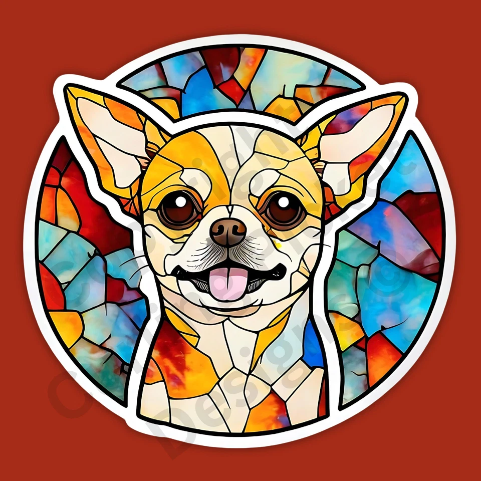 Stained Glass Style Chihuahua Breed Dog Mosaic 3" Vinyl Sticker - Image 1 of 1