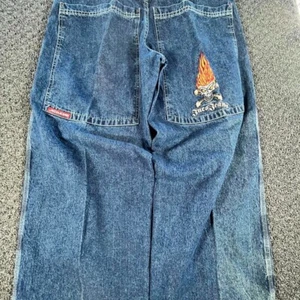 Vintage 90s JNCO Skull Flame Head Baggy Jeans Sz 32 Inseam Y2K Skate rare skate - Picture 1 of 8
