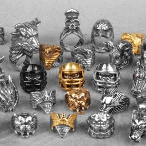 Stainless Steel Animal Men Rings Eagle Dog Dragon Bird Snake Punk Hip Hop Trendy - Picture 1 of 44