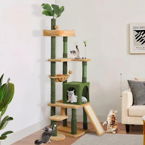 YITAHOME Hoher Kratzbaum Turm mit Blättern für Katzen im Innenbereich, 72,8 Zoll Niedliche Katze Climbi - Bild 1 von 12