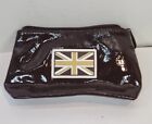 Twiggy London Union Jack Pouch Bag Patent Brown Zip Top Cosmetic Bag 7in