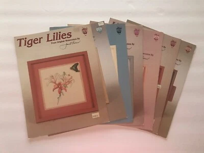 Lot of 7 Counted Cross Stitch Patterns Original Janet Powers Flowers Theme - Image 1 of 4