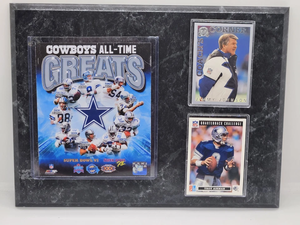 DALLAS COWBOYS GRANDES DEL JUEGO JIMMY JOHNSON & TROY AIKMAN PLACA DEPORTIVA NUEVA Foto 1 de 1