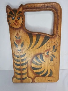 Appendiabiti da parete tagliere decorativo vintage dipinto a mano gatto firmato - Foto 1 di 6