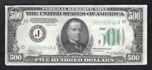 FR. 2201-J 1934 $500 FRN FEDERAL RESERVE NOTE KANSAS CITY, MO ABOUT UNCIRCULATED - Picture 1 of 2