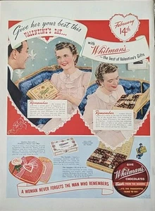 Anuncio vintage de San Valentín con estampado de chocolate de Whitman's 1942. - Imagen 1 de 1