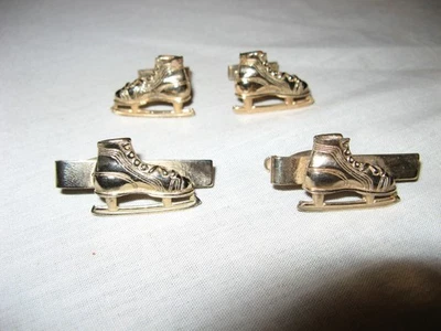 Vintage Ice Skate Cufflink and Tie Clip Set Skating Ice Hockey Jewelry - Image 1 of 2