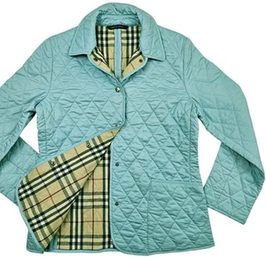 HOT ENGLAND Women BURBERRY LONDON DIAMOND QUILTED NOVA CHECK LINED BLUE Jacket S - Picture 1 of 18