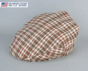 Yvette Jelfs Tweed Flat Cap Brown Check Size 61 cm 100% Wool Scotland - Picture 1 of 14