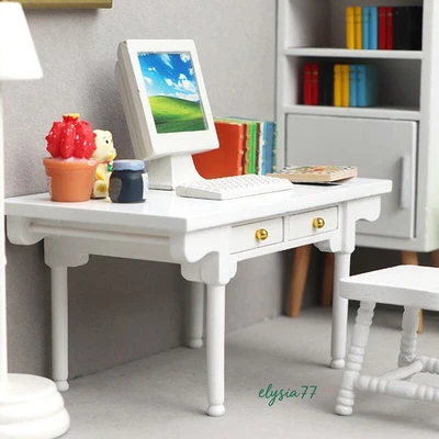 Dollhouse 1:12 Accessories Scale Miniature Desk Study Office Wooden Furniture - Image 1 of 4