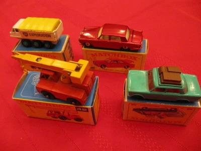 4 винтажных обычных колесных спичечных коробки с коробками.  Alvis, Rolls, Fiat, кран. - Изображение 1 из 4