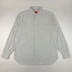 Isaia Napoli Shirt Mens 17 / 43 Beige Plaid Long Sleeve Button Up Italy - Picture 1 of 12