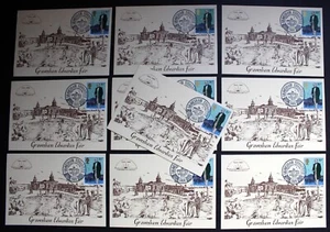 1984 GRAVESHAM EDWARDIAN FAIR HDSTMP POSTCARDS x 10 WITH 10p ROWLAND HILL STAMPS - Imagen 1 de 3