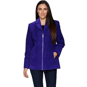 DENNIS BASSO Size XS Washable Suede Zip Front Blazer COBALT BLUE - Picture 1 of 2