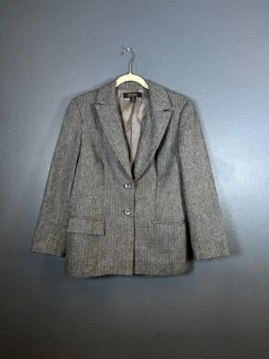 Abrigo Blazer Mujer Brooks Brothers Mezcla Lana Abotonado Talla 10 Vintage Gris Foto 1 de 4