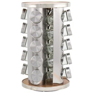 Revolving Spice Rack 16/20 Jars 85ml Glass Stainless Steel Compact Non-Slip - Picture 1 of 18
