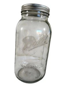 Ball 2 qt Clear Canning Jar 64 oz Wide Mouth Glass Graduated Lines 9.5"x 5" Vtg - Picture 1 of 8