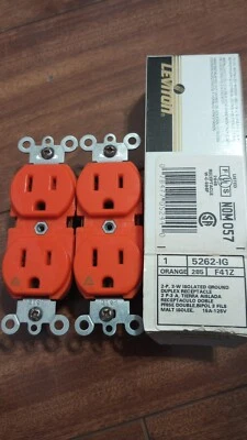 Lot of 2 - Leviton 5262-IG Orange Isolated Ground Duplex Receptacle - New in Box - Image 1 of 4