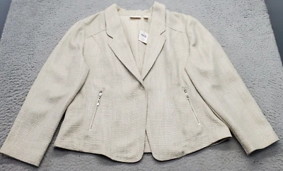Chico's Blazer Women Petite 2 Tan Shine Texture Tweed Single Breasted Snap Front - Image 1 of 4