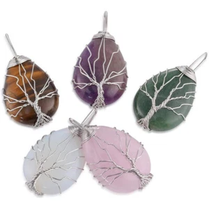 Natural Tear Drop Stones Crystal Pendant Healing Prayer Beads Necklace Gift    - Imagen 1 de 22