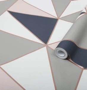 2 Rollen GoodHome Eastnor Marine & Rosa Metallic Effekt Geometrisch Glatt Tapete - Bild 1 von 1
