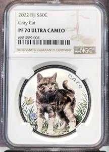 2022 FIJI SILVER 50 CENTS S50C GREY CAT NGC PF 70 ULTRA CAMEO RARE PURFECTION - Picture 1 of 3