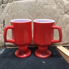 Lot Of 2 Coffee Cup Mug Vtg Red Milk Glass  Textured Mug 5.5"