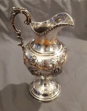 Antique Mid 19th Century Coin or Sterling Silver Ewer Hand Done Floral Design