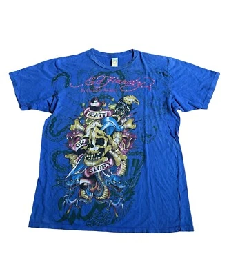 Мужская футболка с принтом Ed Hardy от Christian Audigier с заклепками цвет Snake Blue размер XL - Изображение 1 из 4