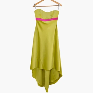 Alfred Angelo Womens Yellow Pink 90s Y2K Strapless Satin High Low Midi Dress 14 - Picture 1 of 17