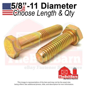 5/8"-11 Grade L-9 Coarse Hex Cap Screws Zinc Yellow USA Made(Choose Length&Qty) - Picture 1 of 12