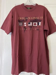 Indianapolis International Vintage Tee Tshirt Maroon Flags Continents L Large - Picture 1 of 9